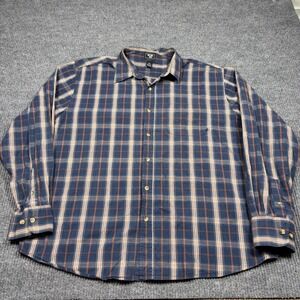 Junction West Shirt Mens XXL Blue Plaid Long Sleeve Button Up Cotton Casual